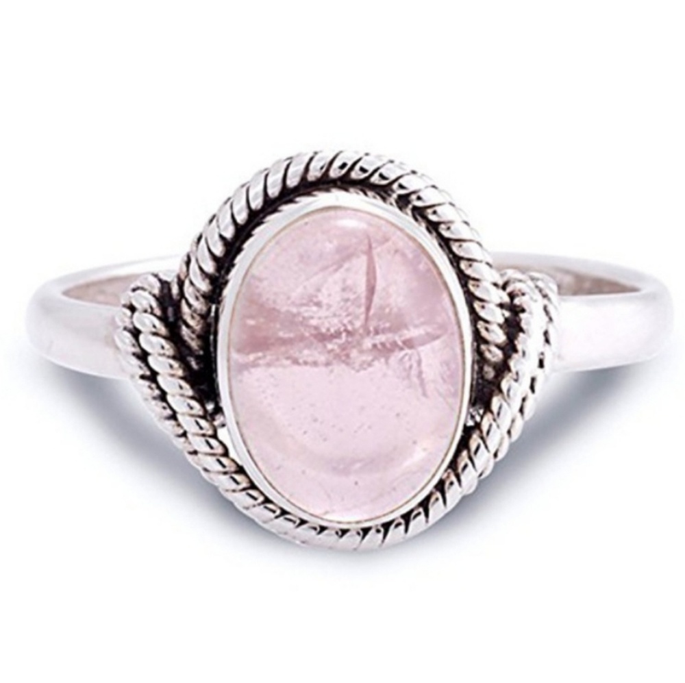 Sterling Silver Pink Rose Quartz Ring Size 6 - Picture 3 of 4